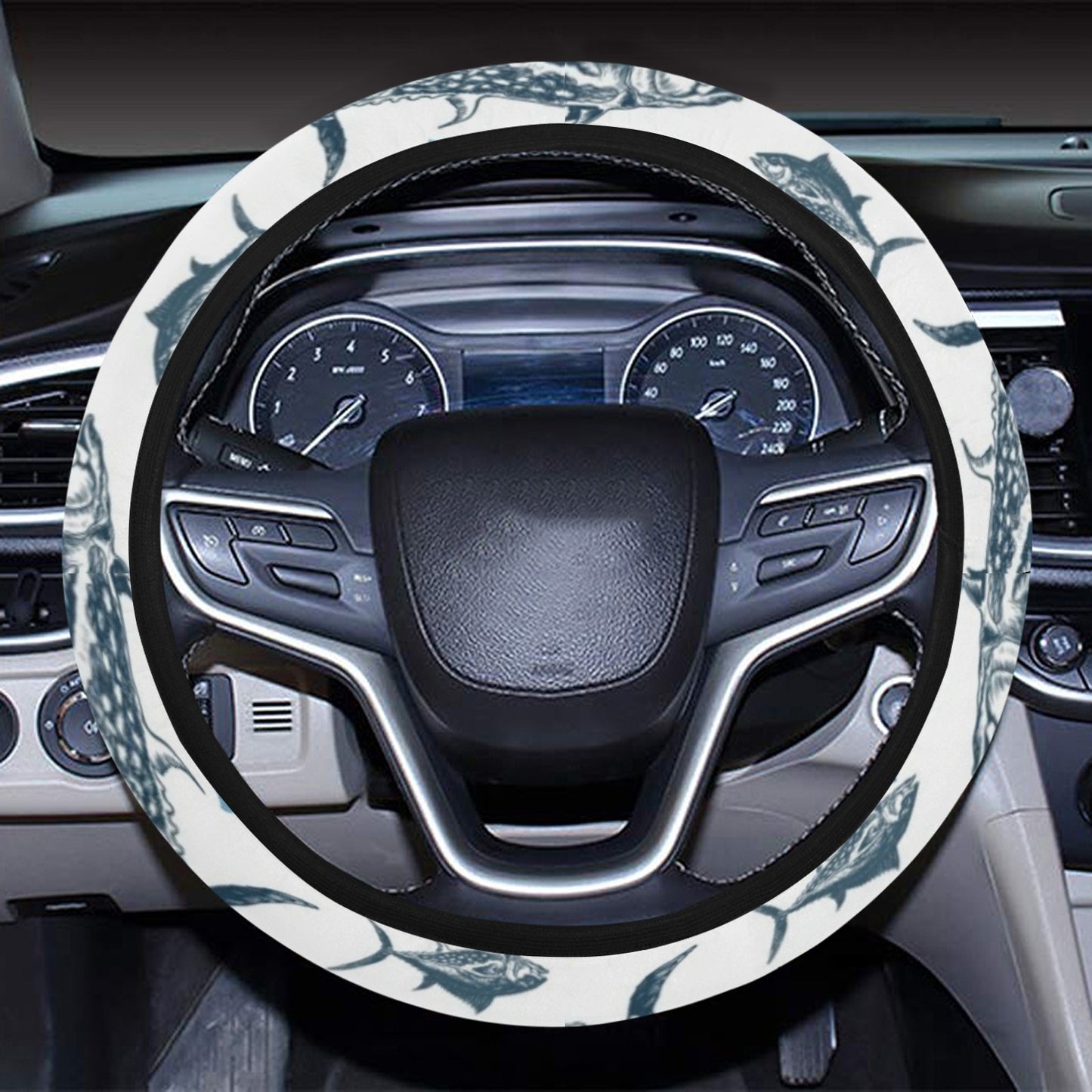 Tuna Fish Print Design LKS303 Steering Wheel Cover with Elastic Edge