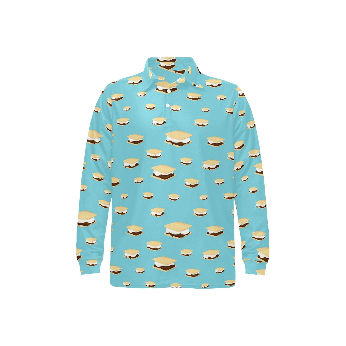 S_Mores Print Design LKS302 Long Sleeve Polo Shirt For Men's