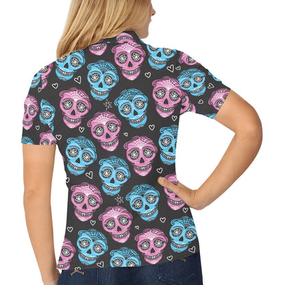 Day of the Dead Skull Print Pattern Women's Polo Shirt