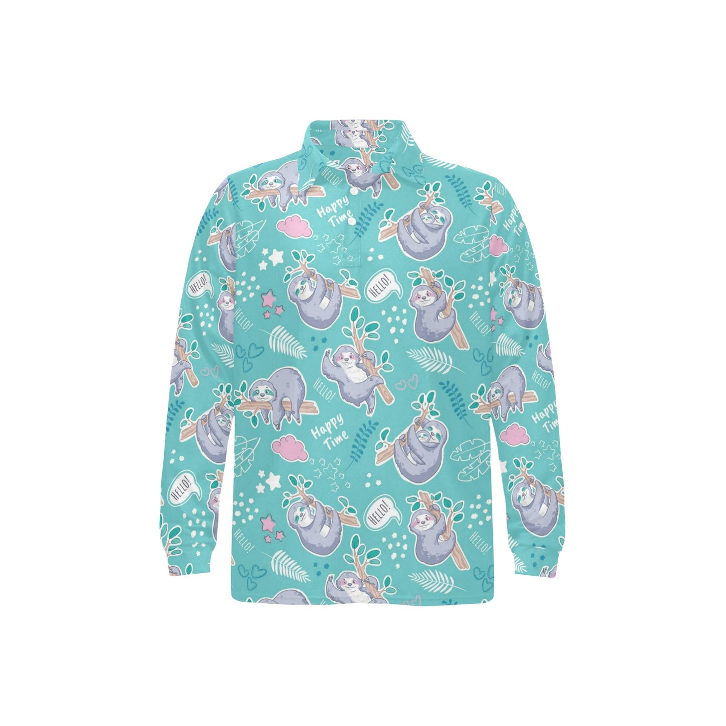 Sloth Print Design LKS309 Long Sleeve Polo Shirt For Men's