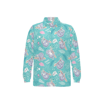 Sloth Print Design LKS309 Long Sleeve Polo Shirt For Men's