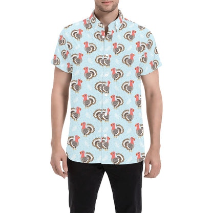 Turkey Print Design LKS403 Men Short Sleeve Button Up Shirt