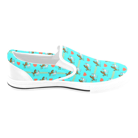 Horse Couple Love Print Design LKS309 White Slip Ons Canvas Women's Shoes