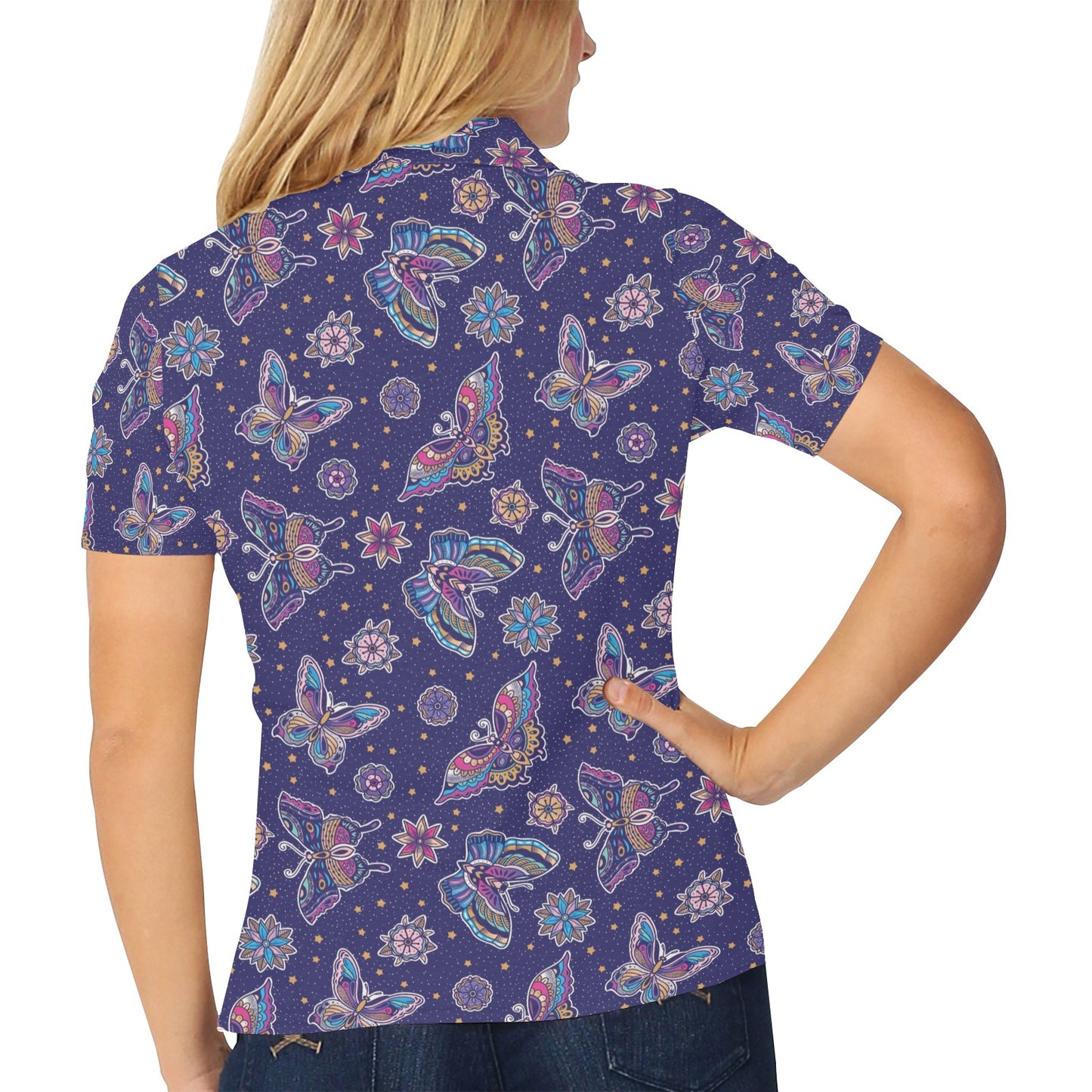 Butterfly Print Design LKS303 Women's Polo Shirt