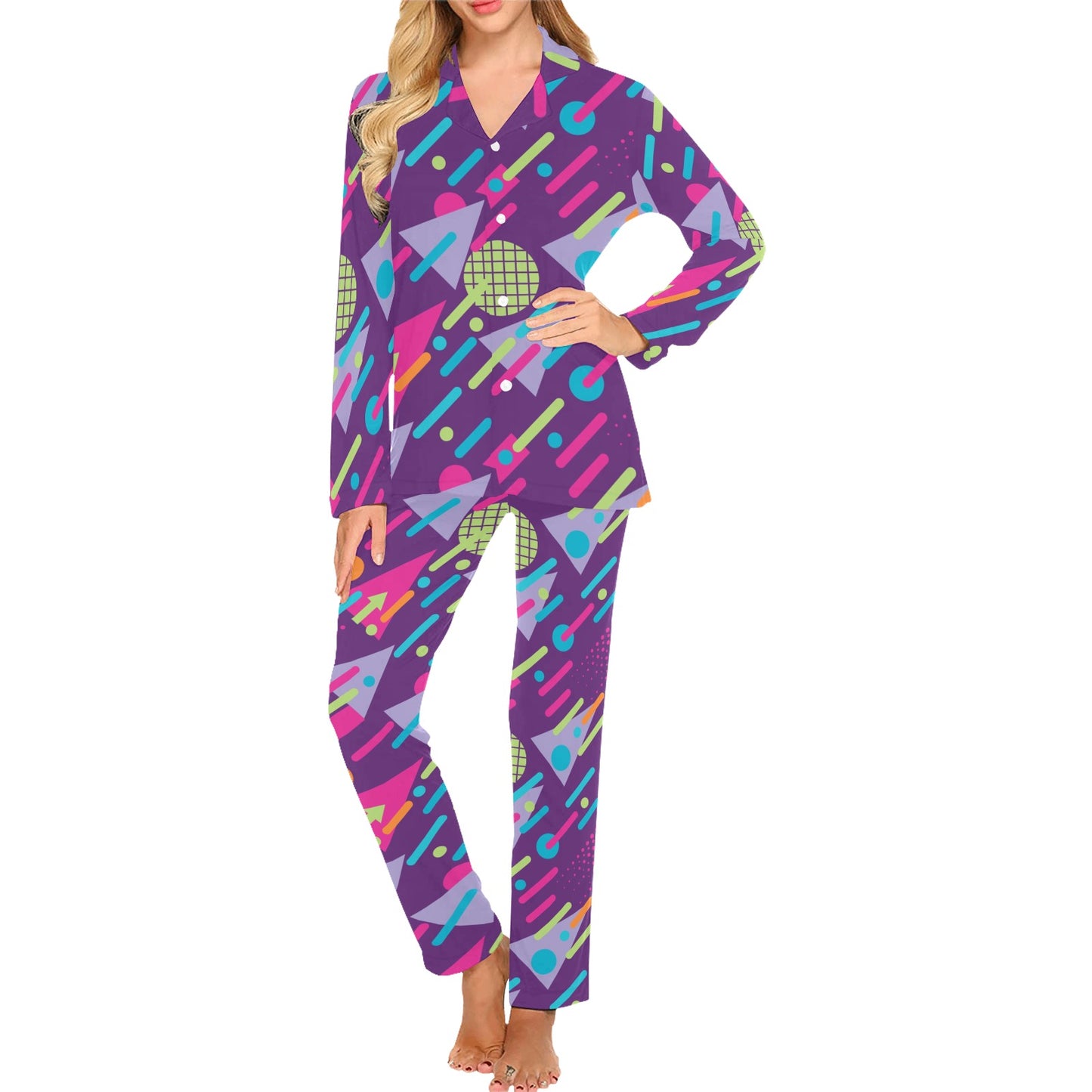 90s Pattern Print Design 4 Women's Long Pajama Set