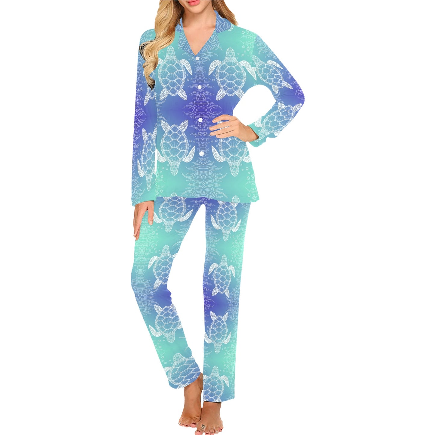 Sea Turtle Draw Women's Long Pajama Set