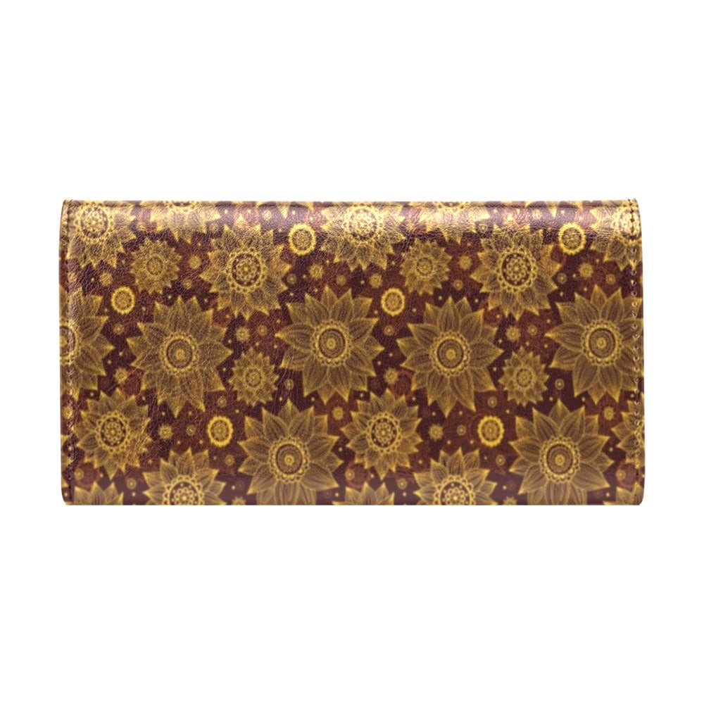 Gold Sunflower Hand Drawn Print Women's Trifold Wallet