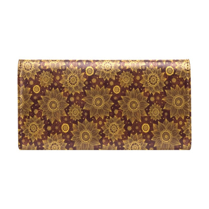 Gold Sunflower Hand Drawn Print Women's Trifold Wallet