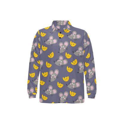 Rat With Cheese Pattern Print Design 01 Long Sleeve Polo Shirt For Men's