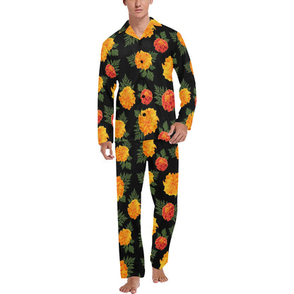 Marigold Pattern Print Design MR05 Men's Long Pajama Set