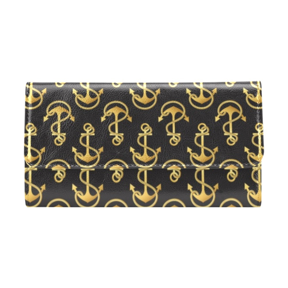 Anchor Gold Pattern Women's Trifold Wallet