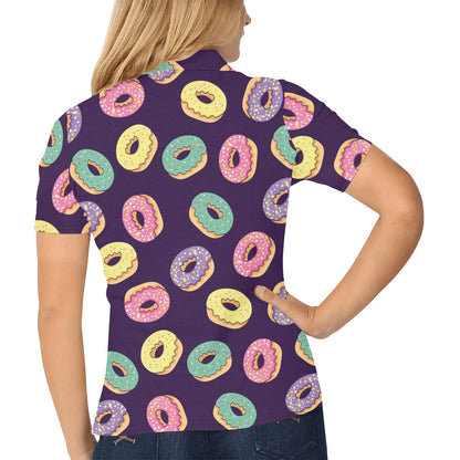 Donut Pattern Print Design DN08 Women's Polo Shirt