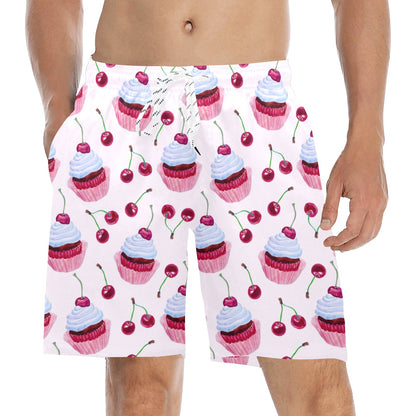 Cherry Cupcake Pink Pattern Men's Swim Trunks Beach Shorts