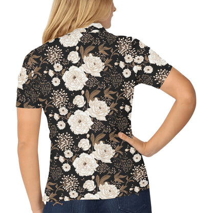 Peony Pattern Print Design A02 Women's Polo Shirt