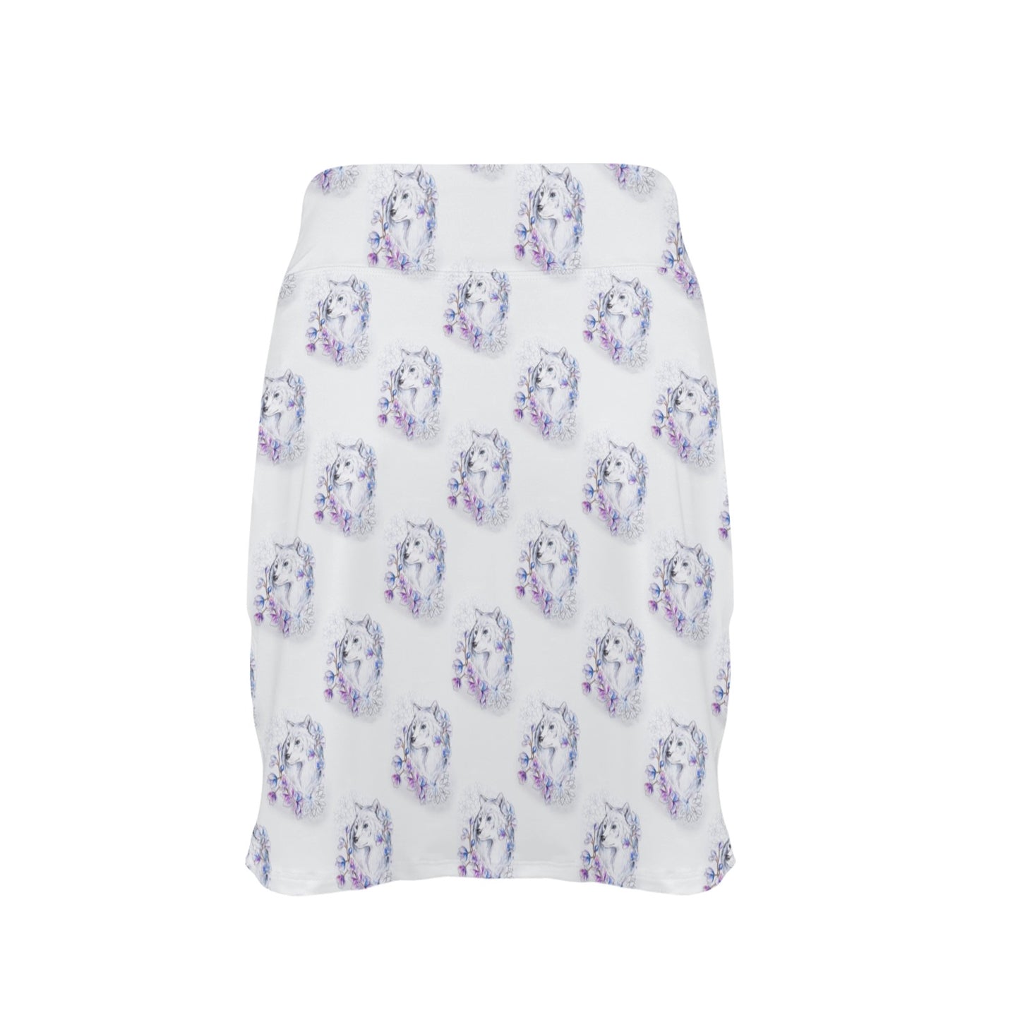 Wolf with Flower Print Design 17" Golf & Pickleball Skort with Pockets