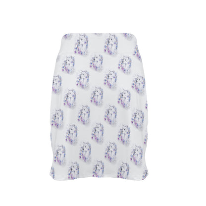 Wolf with Flower Print Design 17" Golf & Pickleball Skort with Pockets