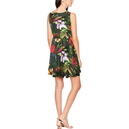 Magnolia Pattern Print Design 02 Sleeveless Dress