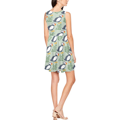 Puffin Pattern Print Design A04 Sleeveless Dress