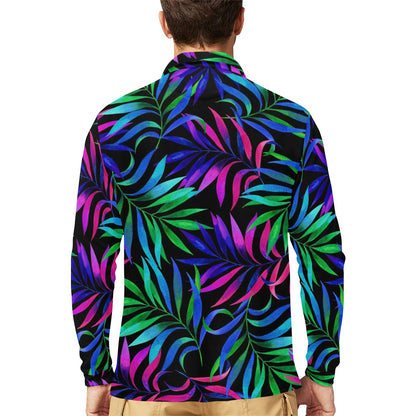 Tropical Flower Pattern Print Design TF010 Long Sleeve Polo Shirt For Men's