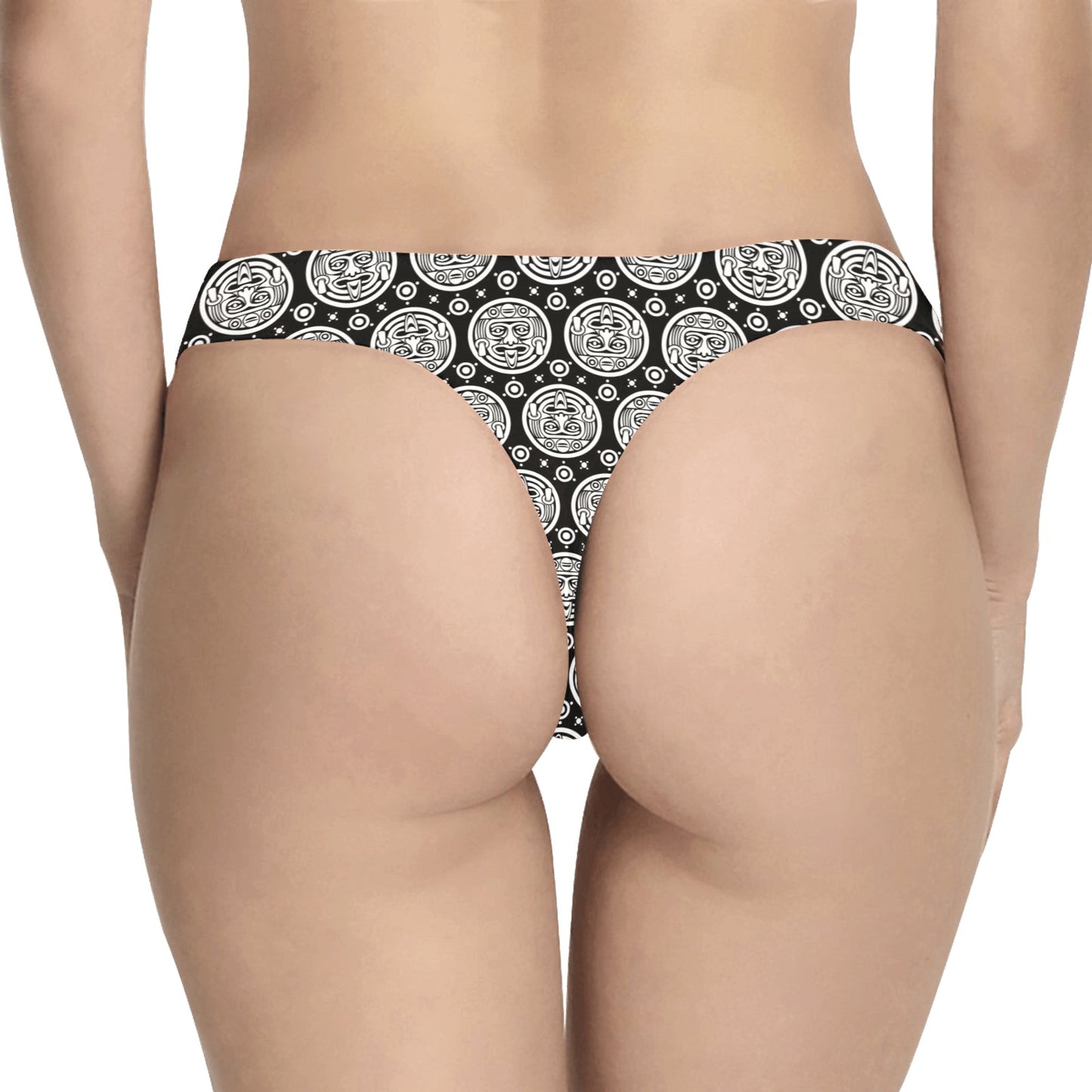 Calendar Aztec White Black Print Pattern Women's Thongs