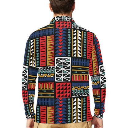 Kente Pattern Print Design 02 Long Sleeve Polo Shirt For Men's