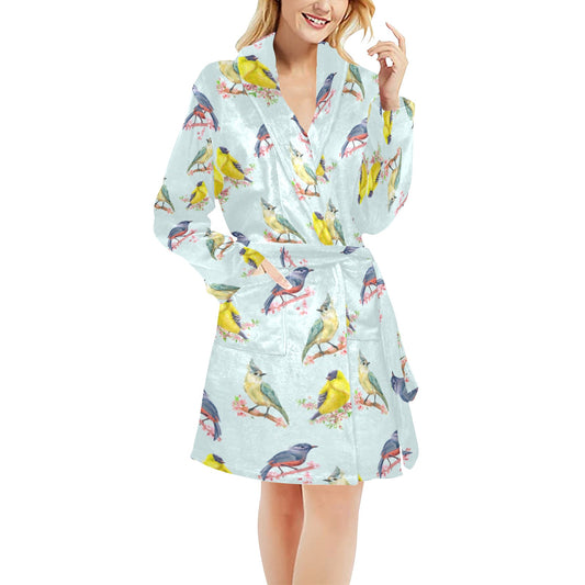Bird Sweet Themed Print Pattern Women's Fleece Robe