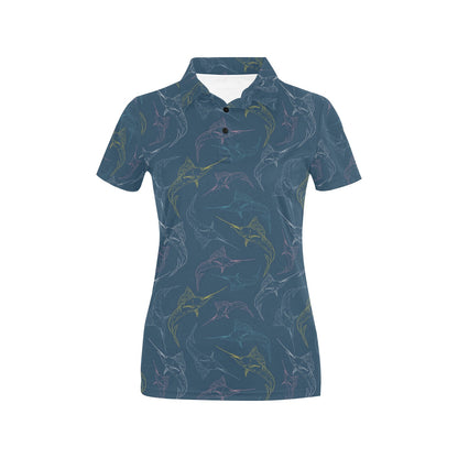 Swordfish Pattern Print Design 02 Women's Polo Shirt
