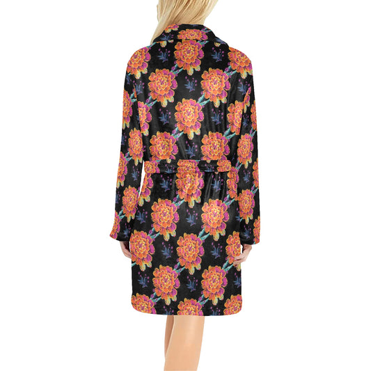 Marigold Pattern Print Design MR04 Women's Fleece Robe