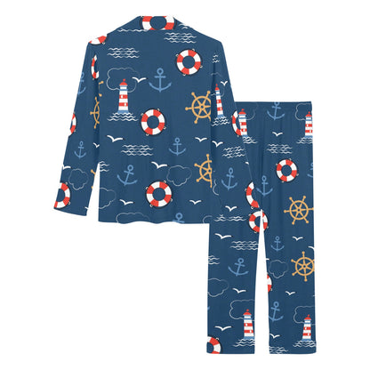 Nautical Pattern Print Design A06 Women's Long Pajama Set