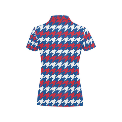 Patriotic Houndstooth Pattern Print Design A02 Women's Polo Shirt