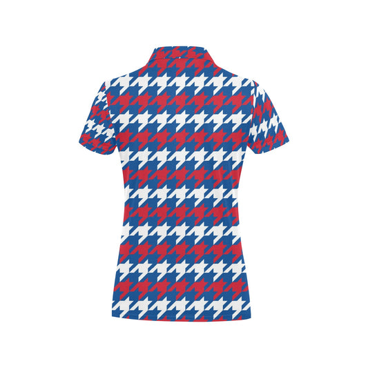 Patriotic Houndstooth Pattern Print Design A02 Women's Polo Shirt