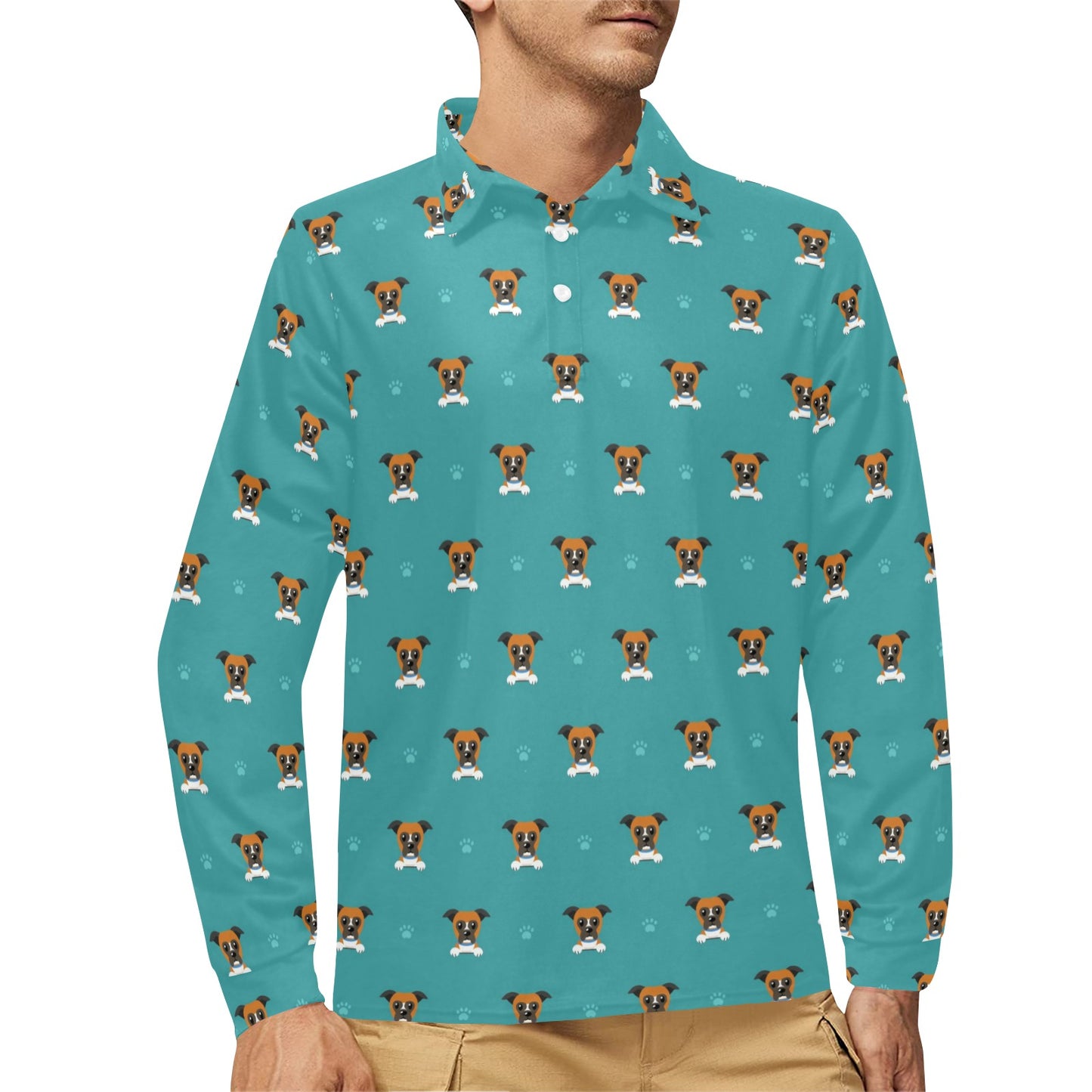 Boxers Pattern Print Design 03 Long Sleeve Polo Shirt For Men's