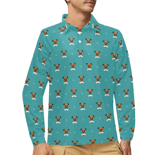 Boxers Pattern Print Design 03 Long Sleeve Polo Shirt For Men's