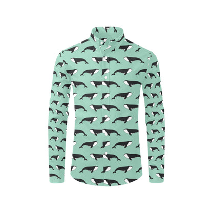 Whale Print Design LKS307 Men's Long Sleeve Dress Shirt