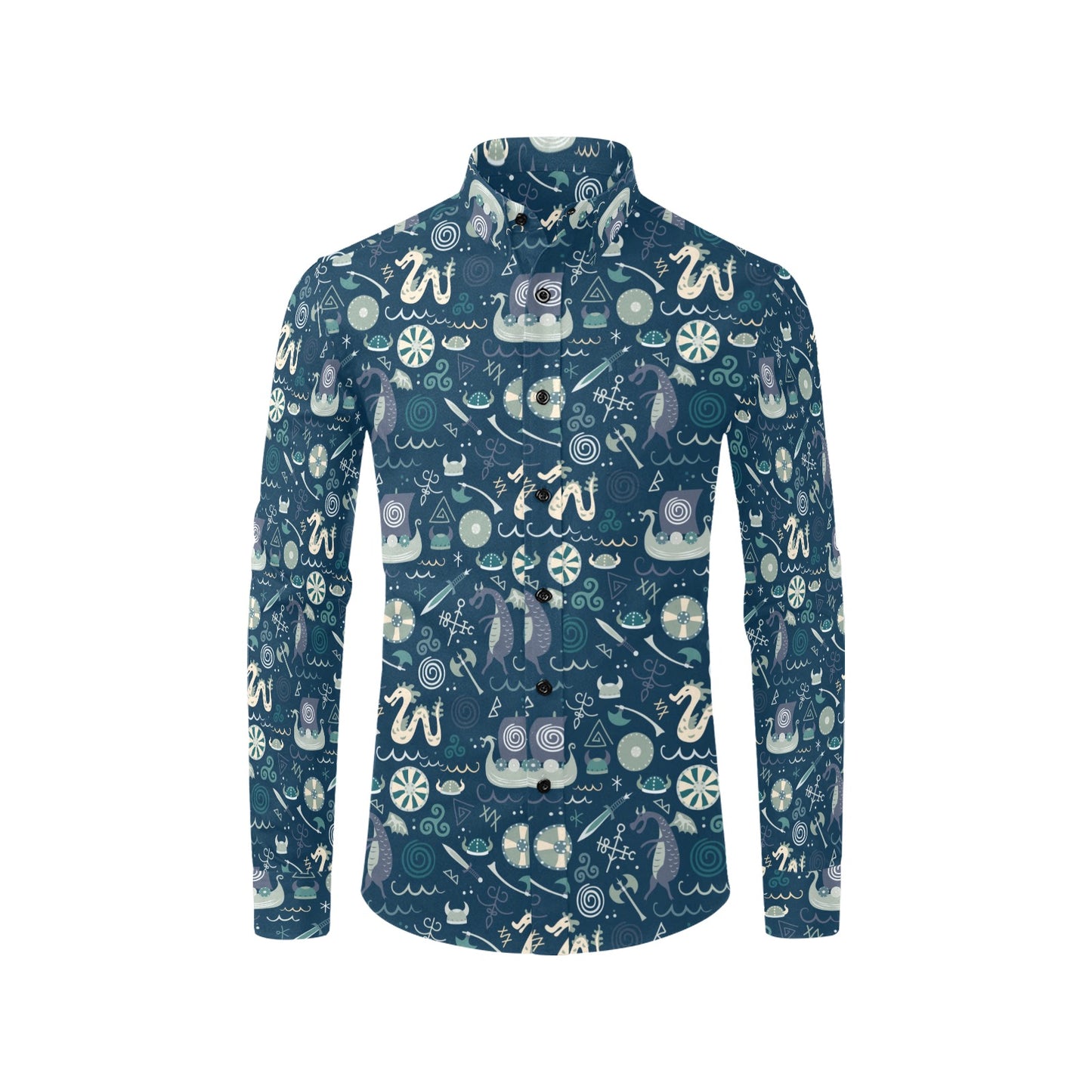Vikings Print Design LKS305 Men's Long Sleeve Dress Shirt