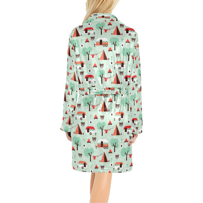 Camper Tent Pattern Print Design 01 Women's Fleece Robe