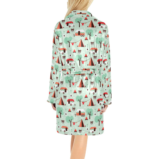 Camper Tent Pattern Print Design 01 Women's Fleece Robe