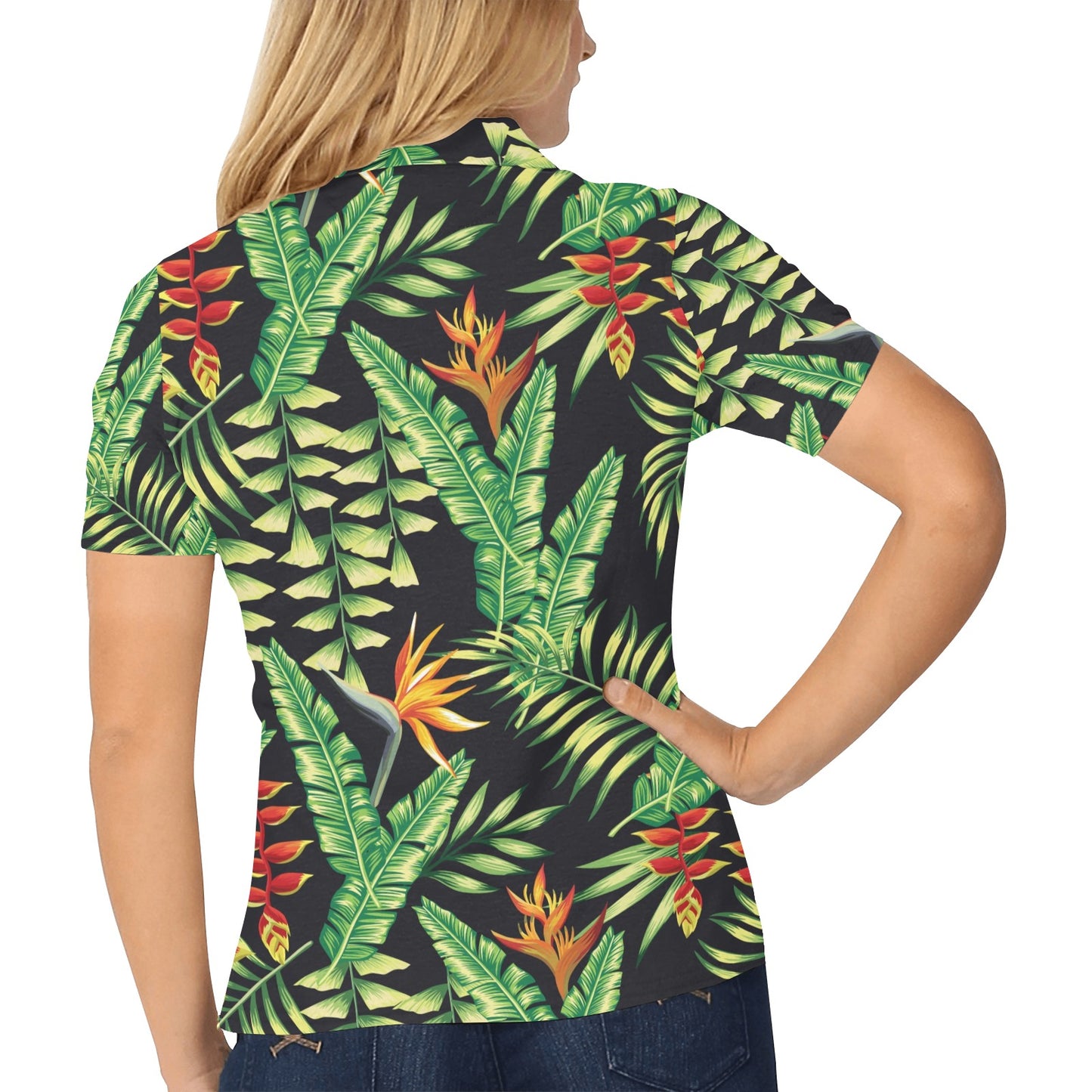 Hawaiian Flower Tropical Palm Leaves Women's Polo Shirt