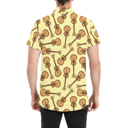 Acoustic Guitar Print Design LKS402 Men Short Sleeve Button Up Shirt