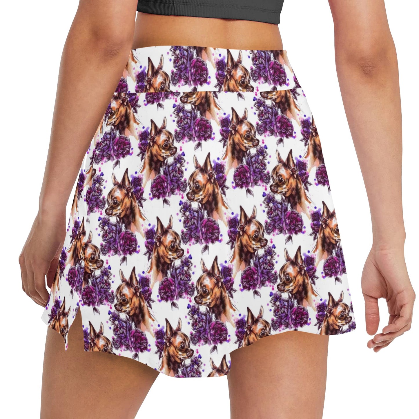 Chihuahua Purple Floral 17" Golf & Pickleball Skort with Pockets