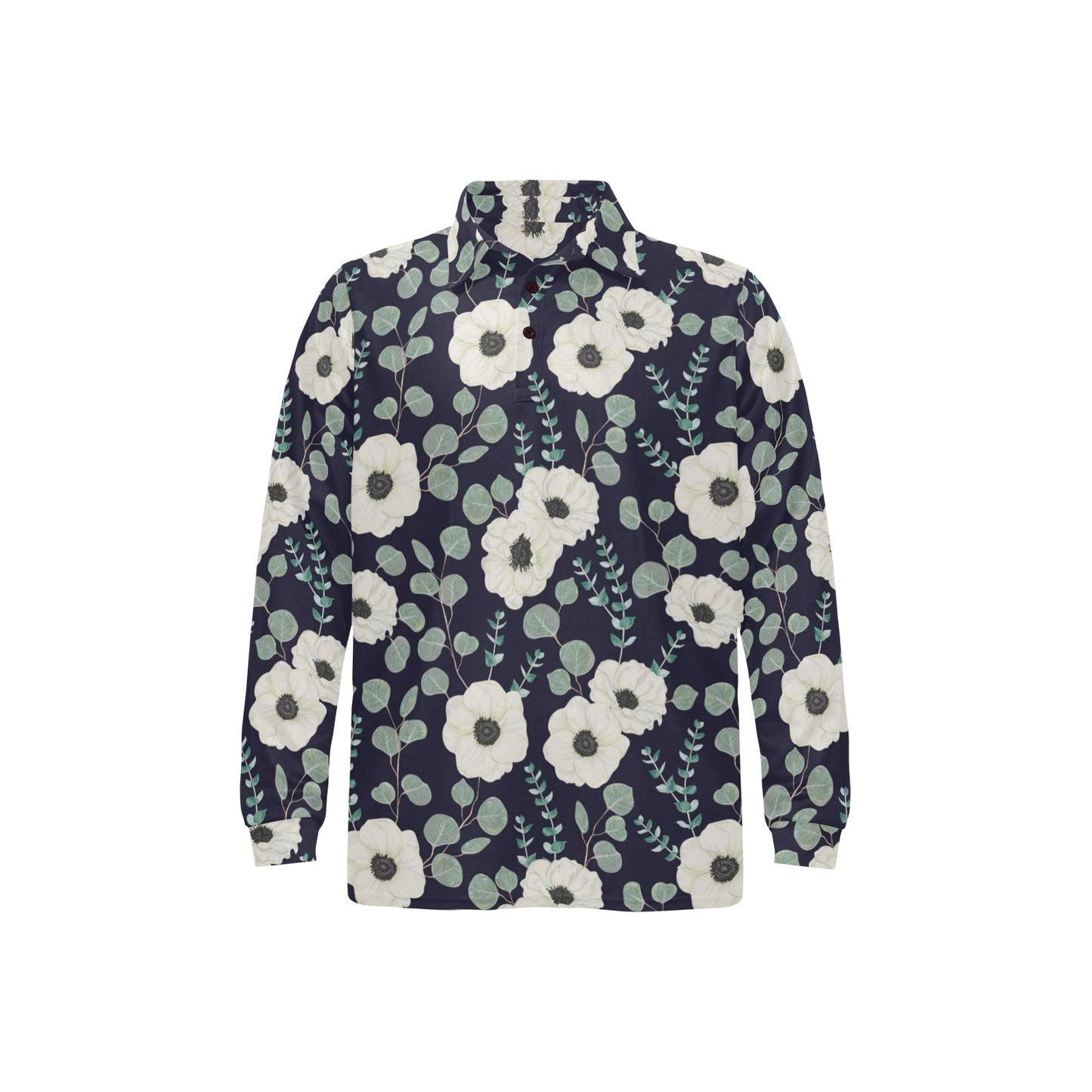 Anemone Pattern Print Design AM01 Long Sleeve Polo Shirt For Men's