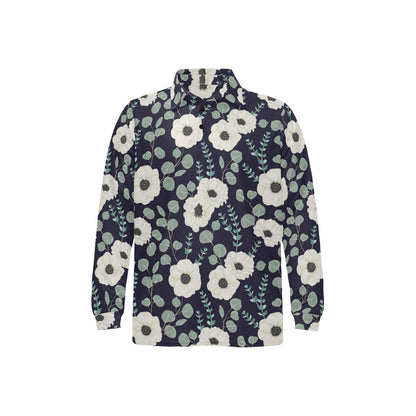 Anemone Pattern Print Design AM01 Long Sleeve Polo Shirt For Men's