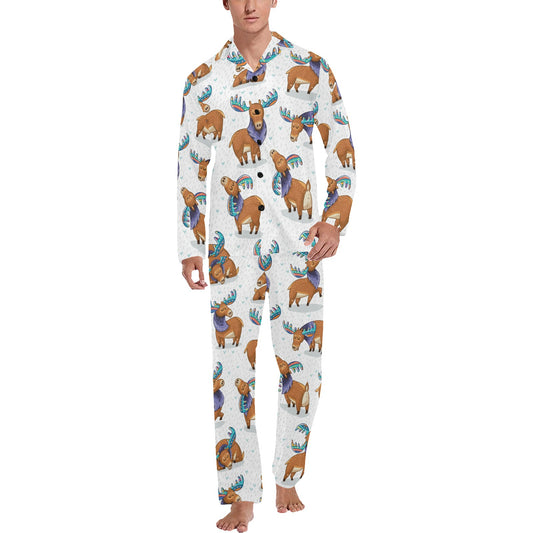 Moose Cute Pattern Print Design 01 Men's Long Pajama Set