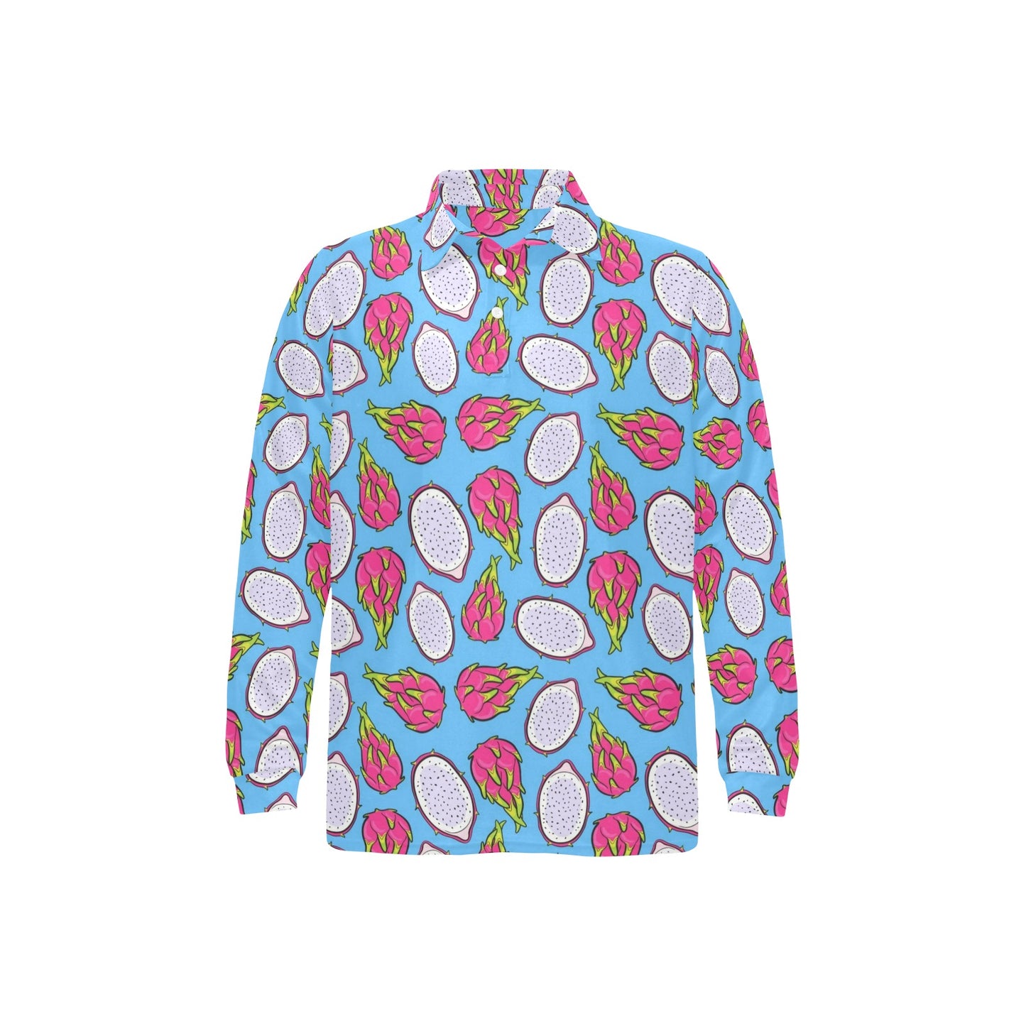 Dragonfruit Pattern Print Design DF04 Long Sleeve Polo Shirt For Men's