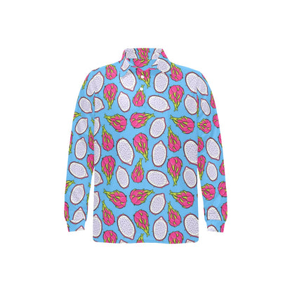 Dragonfruit Pattern Print Design DF04 Long Sleeve Polo Shirt For Men's