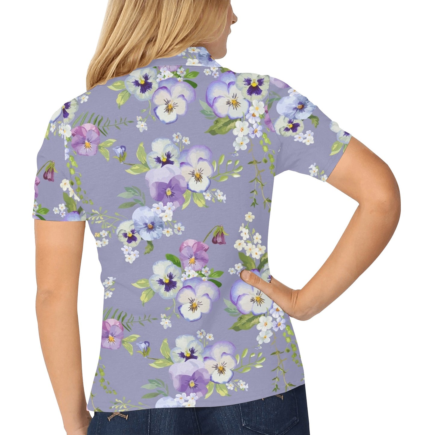 Pansy Pattern Print Design PS05 Women's Polo Shirt
