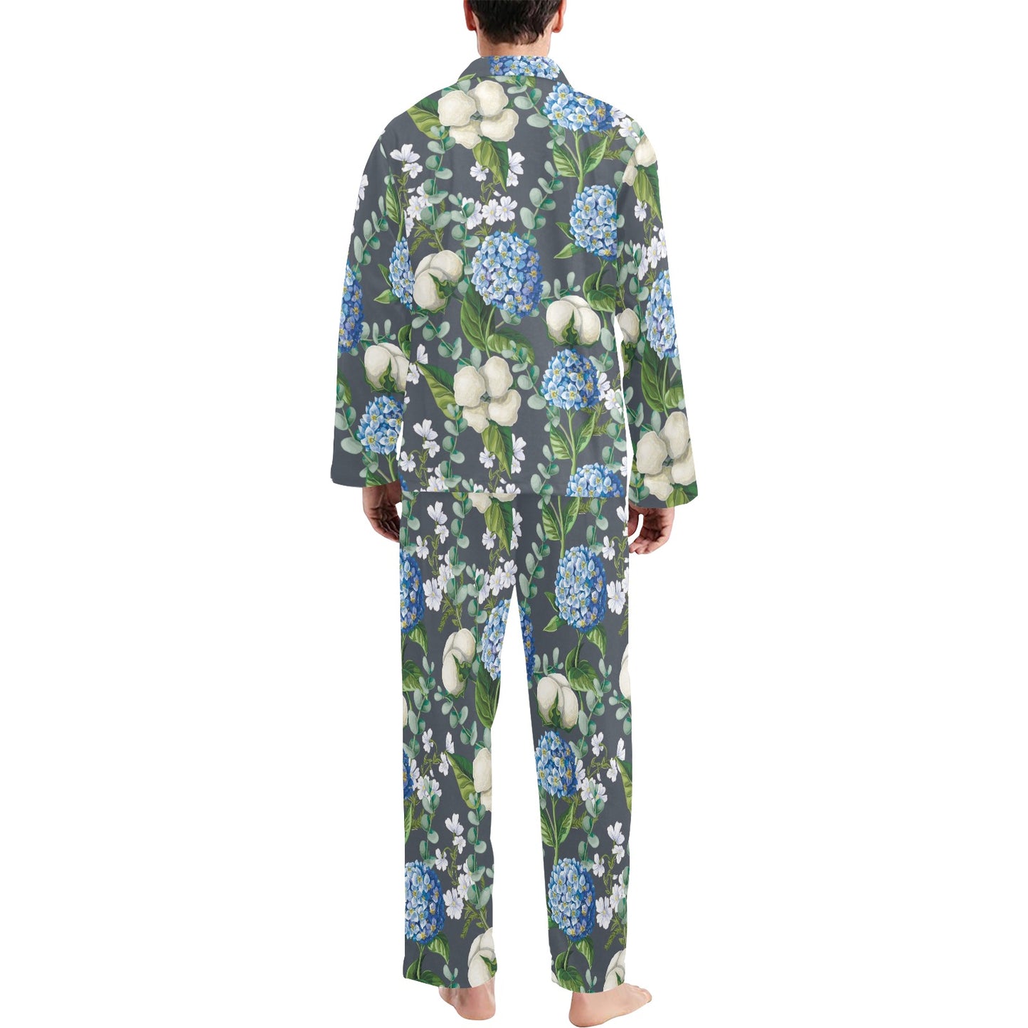 Hydrangea Pattern Print Design 02 Men's Long Pajama Set