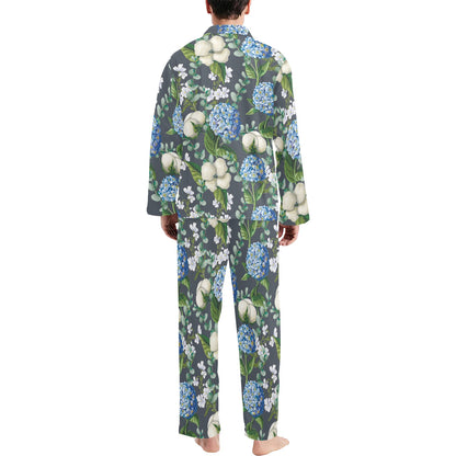 Hydrangea Pattern Print Design 02 Men's Long Pajama Set