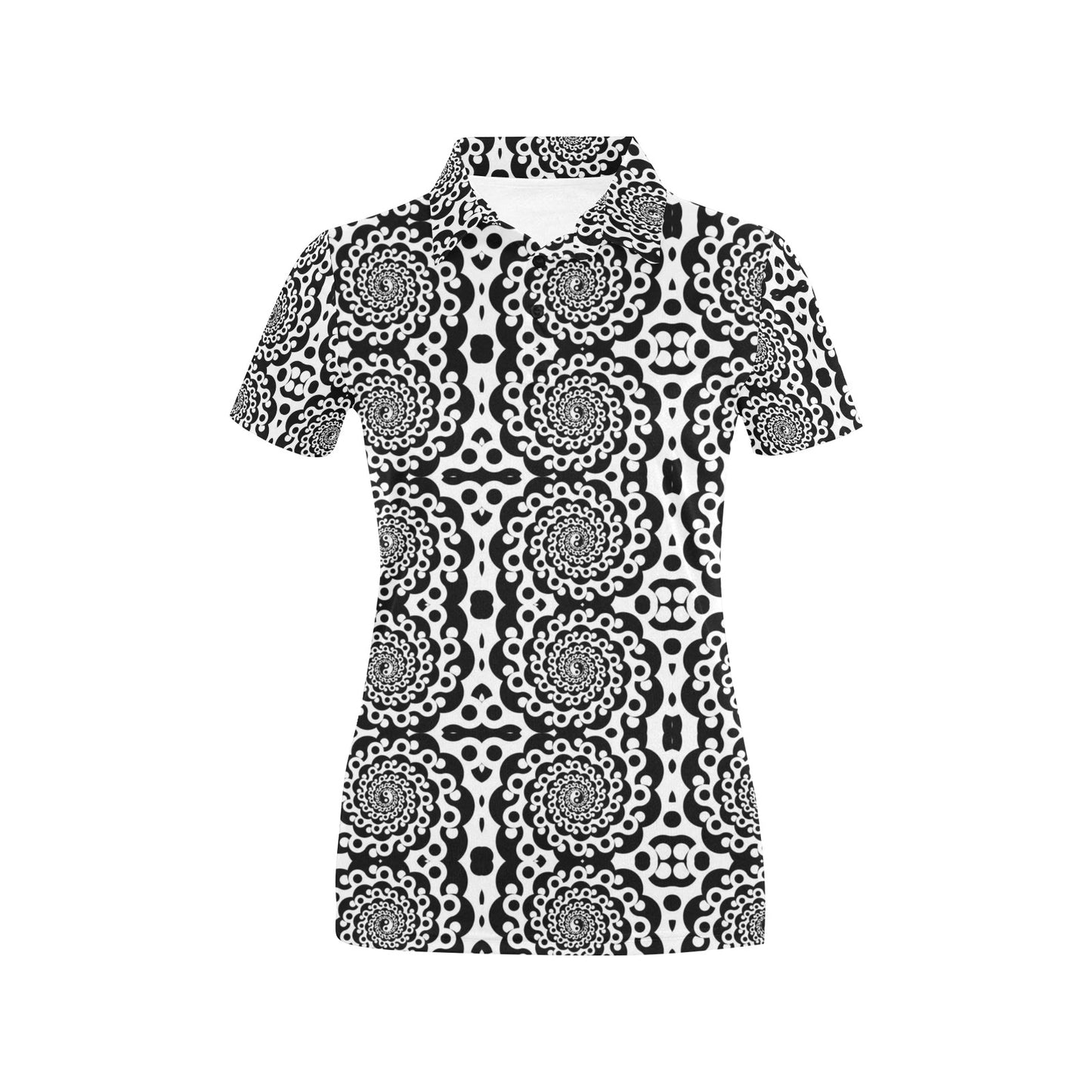 Yin Yang Spiral Design Print Women's Polo Shirt