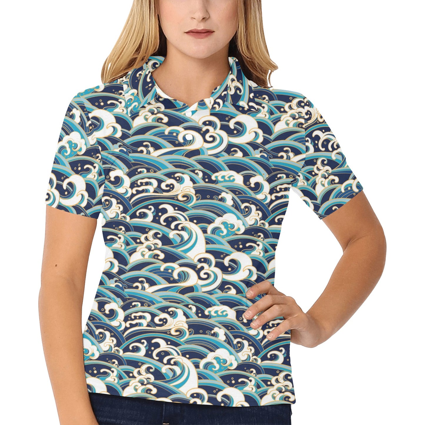 Surf Wave Pattern Women's Polo Shirt